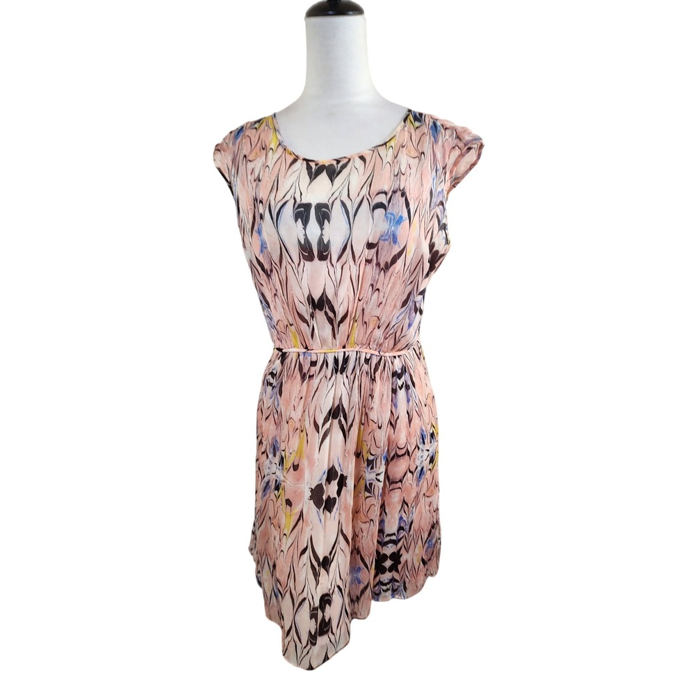 J. Crew Silk Abstract Marble Print Cap Sleeve Dress Pink‎ Size 10 Artsy Party